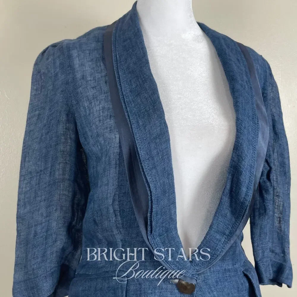 Rare Blue Linen Blazer Jacket ASO Serena Van Der Woodsen Gossip Girl Y2K - Picture 10 of 12
